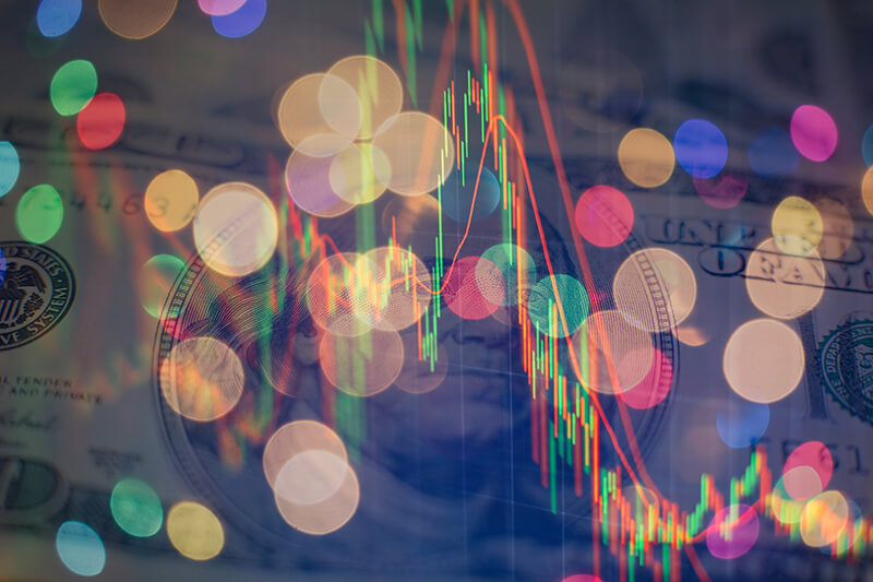 grafico economico com diagramas mercado de acoes para conceitos e relatorios financeiros e de negocios fundo azul abstrato