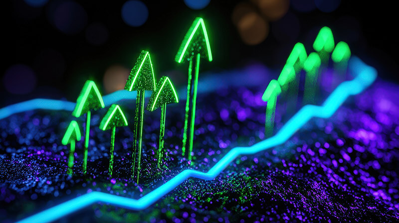 neon green arrows upward trend blue line resumo de fundo